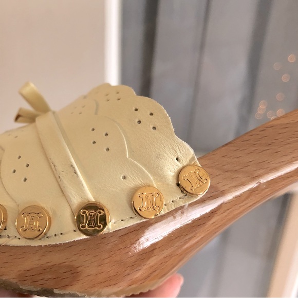 CELINE Ivory/Cream Wooden Heels with Bow - Picture 4 of 15